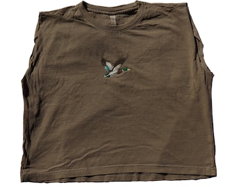 Embroidered Mallard Duck Cropped Muscle Tee, Tank Top, Crop Fit, Unisex, Adult