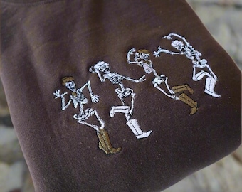 Embroidered 'Cowboy Dancing Skeletons' Hoodie or Crew Neck Long Sleeve, Classic fit, Unisex, Adult
