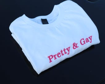Embroidered Pretty and Ga, Short Sleeve, Petite fit, Unisex, Long Crop Top