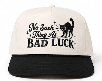 Embroidered No Such Thing As Bad Luck, Black Cat Unisex, Halloween, 5-Panel, One Size Fits Most, Snapback Cap