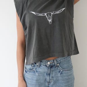 Embroidered Texas Longhorn Cropped Muscle Tee, Tank Top, Crop Fit, Unisex, Adult
