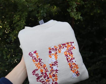 Embroidered &quot;VT Floral College&quot; Hoodie or Crew Neck, Long Sleeve, Classic fit, Unisex, Adult