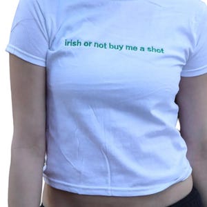 Embroidered WHITE - Irish Saint Patrick's Day Baby Tee, Long Crop Tops - Pick Your Design