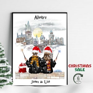 Cadeau de Noël personnalisé vintage - Portrait numérique personnalisé de famille et de meilleure amie - Bestie, Couple, Home Decor Holiday Print