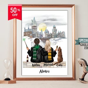 Retrato personalizado de casal ou família de bruxos – presente personalizado com impressão digital com tema mágico para - Bff-Todas as ocasiões e entes queridos
