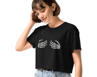 Women’s Spooky Skeleton Hands Crop Top
