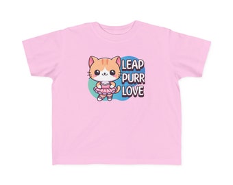 Chemise de chat de ballet kawaii pour tout-petit | T-shirt amour ronronnement bondissant | Vêtements de danse pour tout-petits | Vêtements fantaisistes pour chaton | Cadeaux de ballet pour enfants