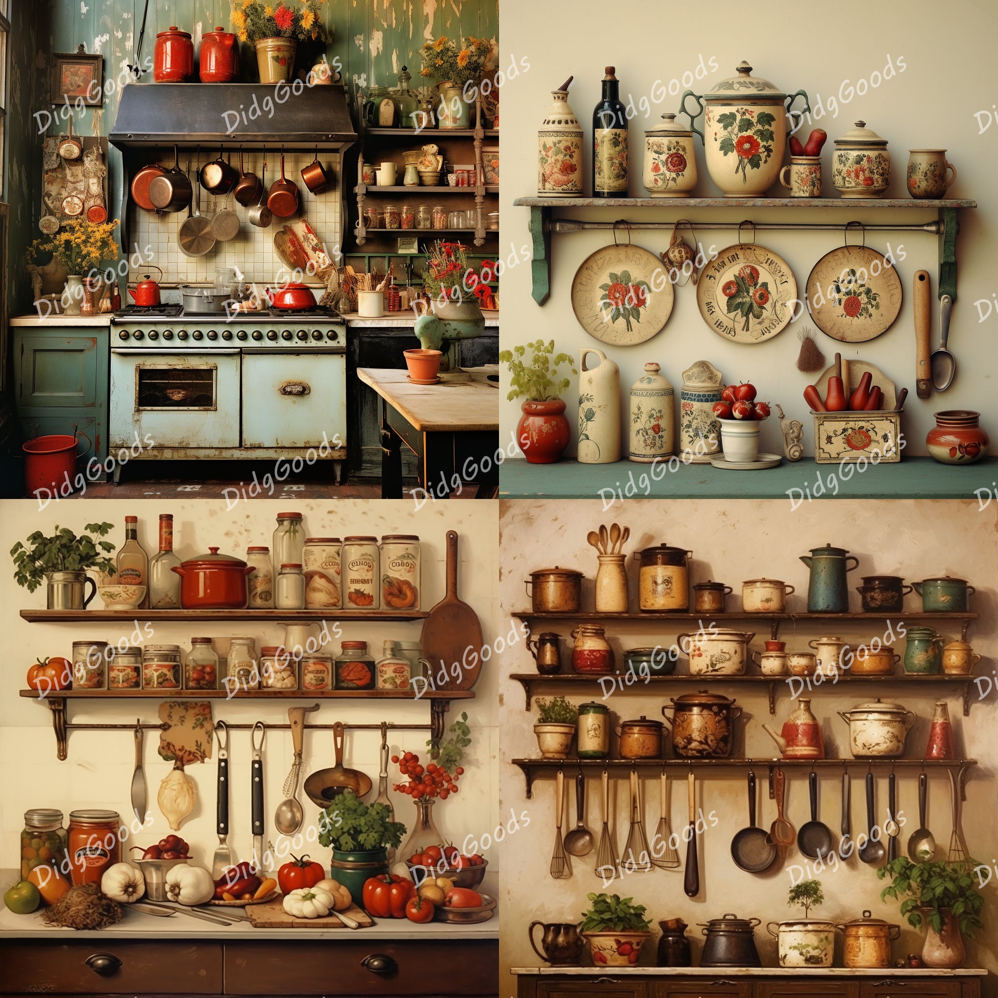 Vintage Kitchen Clipart Bundle 36 High Quality Pngs 3200x3200 Pix, 300 ...