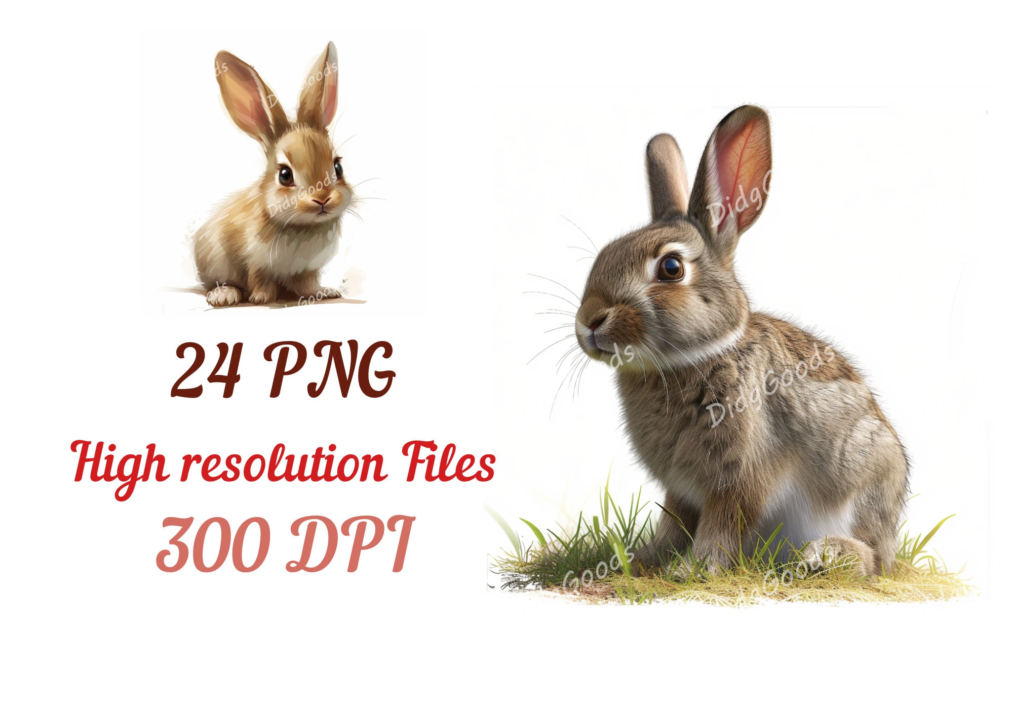 Cute Rabbit Clipart Bundle: High-quality Pngs for Crafts (digital ...