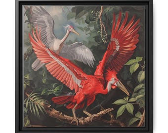 Framed Botanical Canvas Art | Audubon Bird Print | Colorful Floral Wall Decor | Elegant Home Decoration | Nature Lover Gift