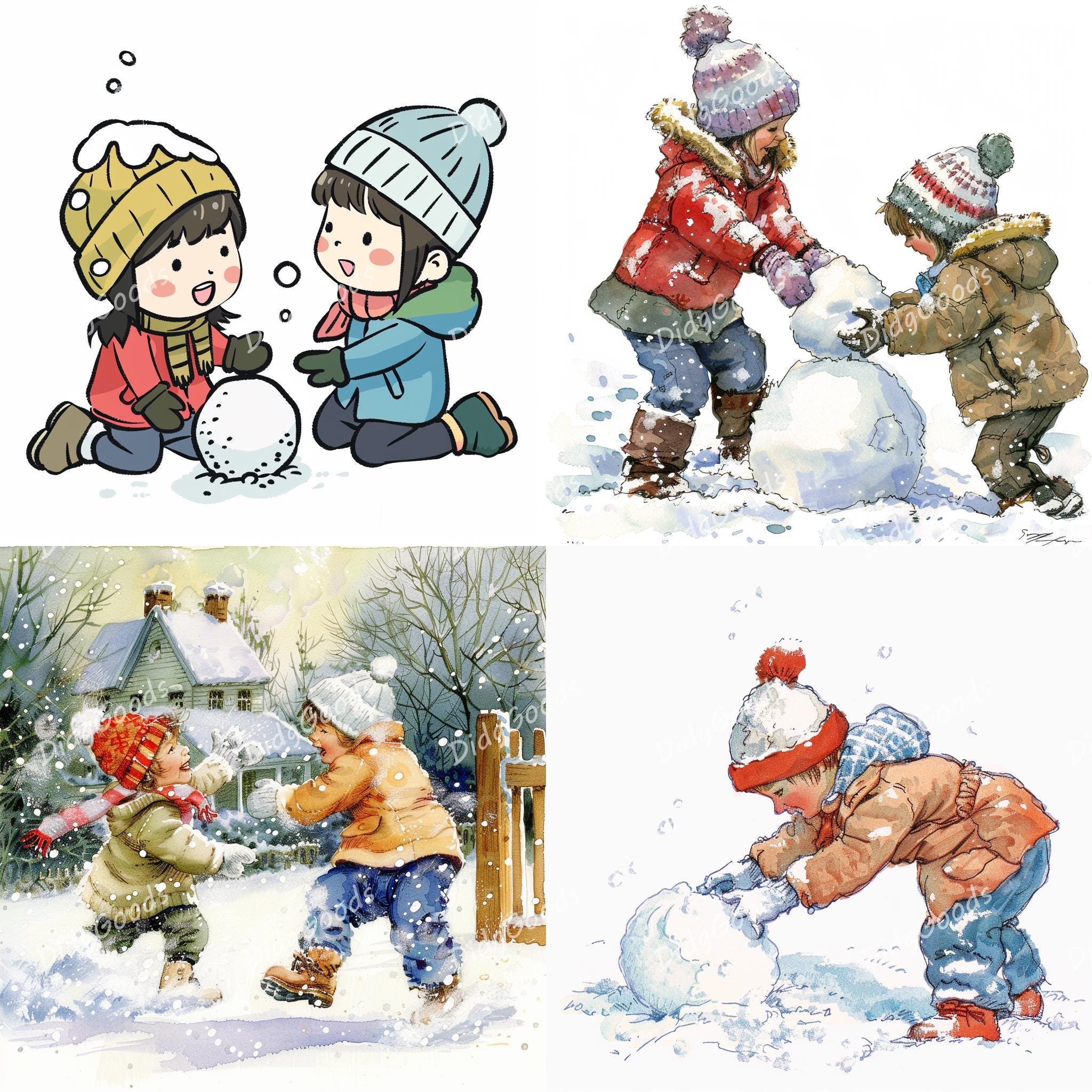 Children Playing in Snow Winter Clipart Bundle 24 High Quality PNG ...