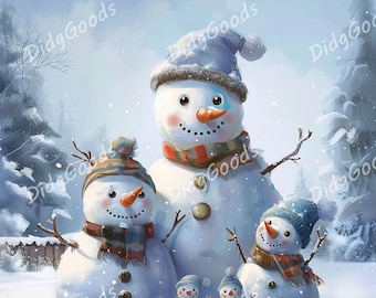 Pacchetto di clipart di una famiglia di pupazzi di neve, 24 immagini PNG di alta qualità, illustrazioni per le vacanze invernali, design per tazze e magliette, creazione di biglietti, decorazioni stampabili, download digitale.