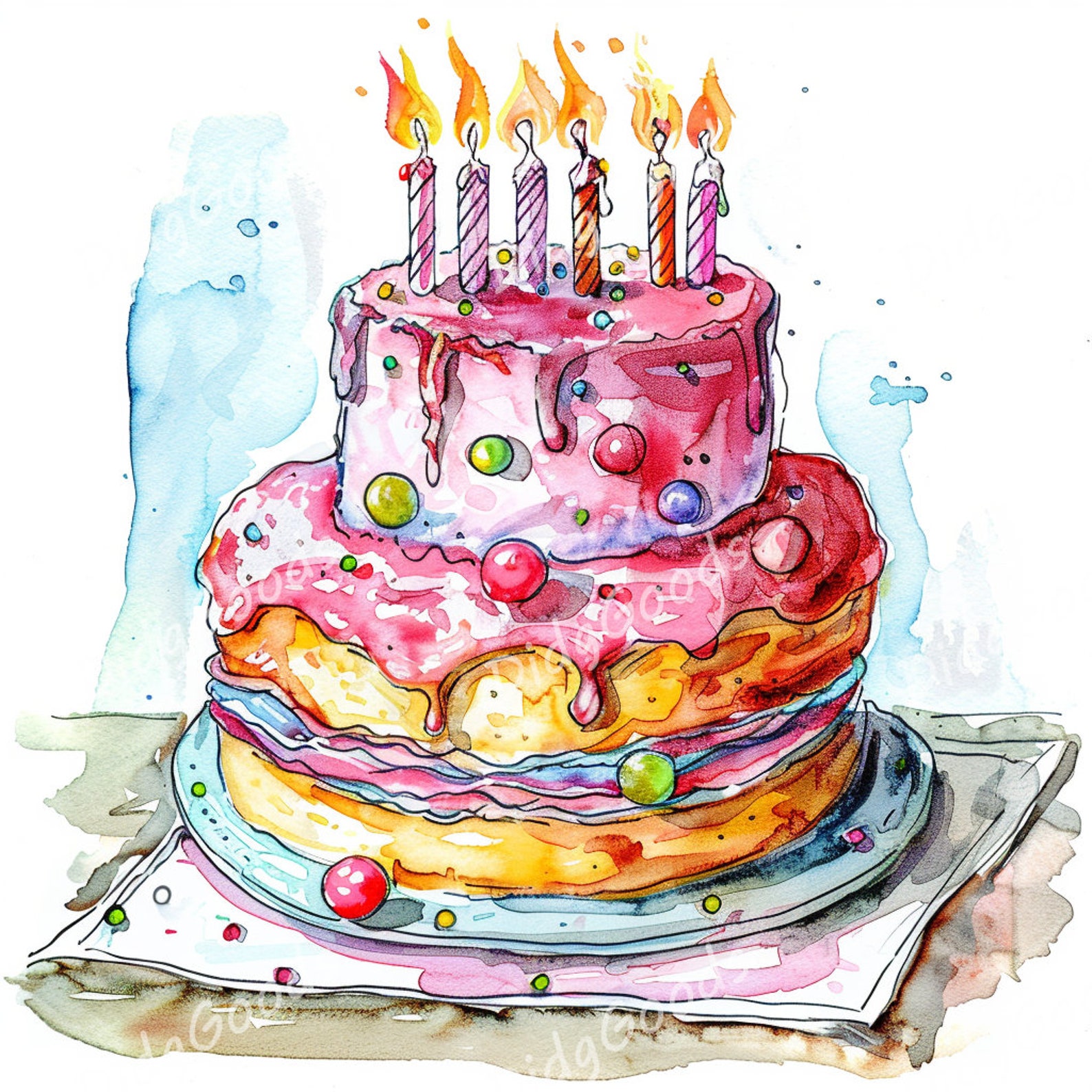 Watercolor Birthday Cake Clipart Bundle For: Card Making, Printable Art ...