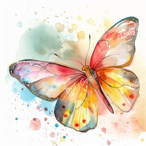 Clipart farfalla acquerello 24 PNG di alta qualità 4000x4000 pix, 300 DPI, Download digitale, Creazione di cartoline, Mestiere con la carta digitale, Arte stampabile