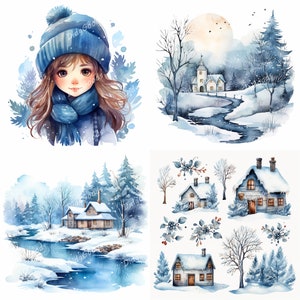 Watercolor Winter Clipart Bundle 20 High Quality JPGs, Digital Download, Card Making, Digital Paper Craft