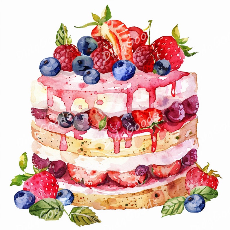 Watercolor Birthday Cake Clipart Bundle For: Card Making, Printable Art ...