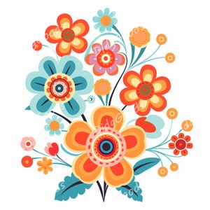 Retro Flower Clipart Bundle 28 High Quality Pngs 3200x3200 Pix, 300 DPI ...