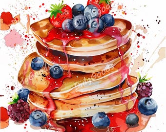Akvarell pannkaksclipartpaket för: Korttillverkning, Utskrivbar konst 28 högkvalitativa PNG-filer 3000x3000 pixlar, 300 DPI, Digital nedladdning