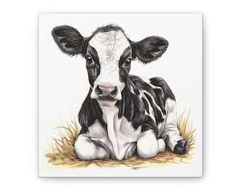 Cute Cow Art Print, Rustic Farmhouse Decor, Country Style Wall Art, Animal Lover Gift, Farm Animal Artwork, Digital Download