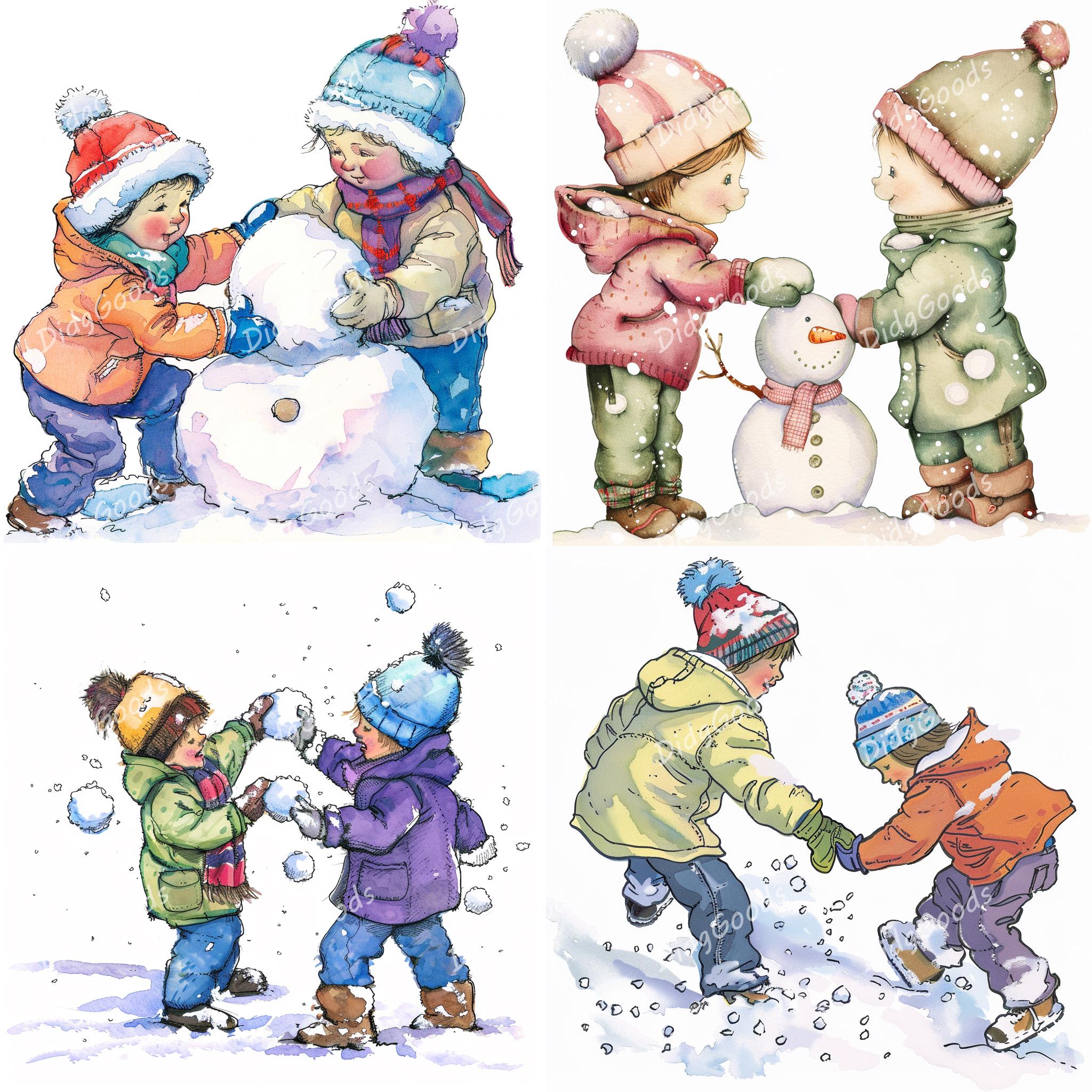 Children Playing in Snow Winter Clipart Bundle 24 High Quality PNG ...