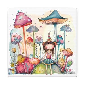 Whimsical Mushroom Canvas Art Print | Kids Room Decor | Fairy Tale Wall Art | Cute Nursery Artwork | Enchanted Forest Decor
