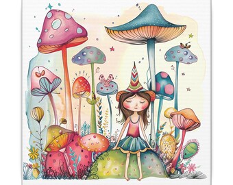 Whimsical Mushroom Canvas Art Print | Kids Room Decor | Fairy Tale Wall Art | Cute Nursery Artwork | Enchanted Forest Decor