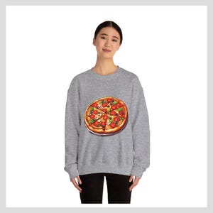 Bluza z nadrukiem Pizza, sweter z grafiką Food Lover, zabawna odzież Foodie, prezent dla miłośników pizzy, swobodny sweter, unisexowy okrągły dekolt