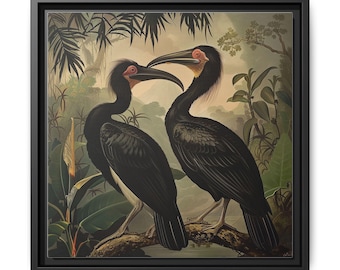 Framed Botanical Canvas Art | Audubon Bird Print | Colorful Floral Wall Decor | Elegant Home Decoration | Nature Lover Gift