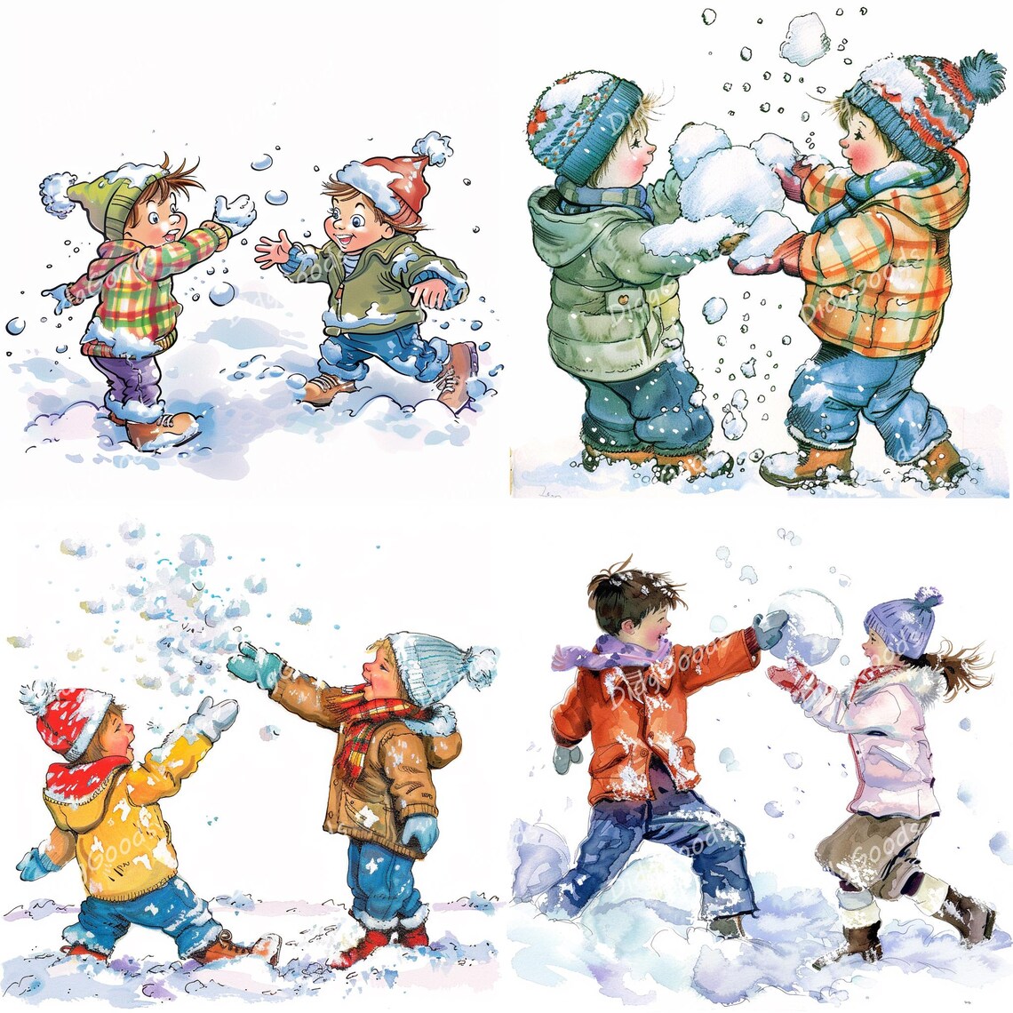 Children Playing in Snow Winter Clipart Bundle 24 High Quality PNG ...