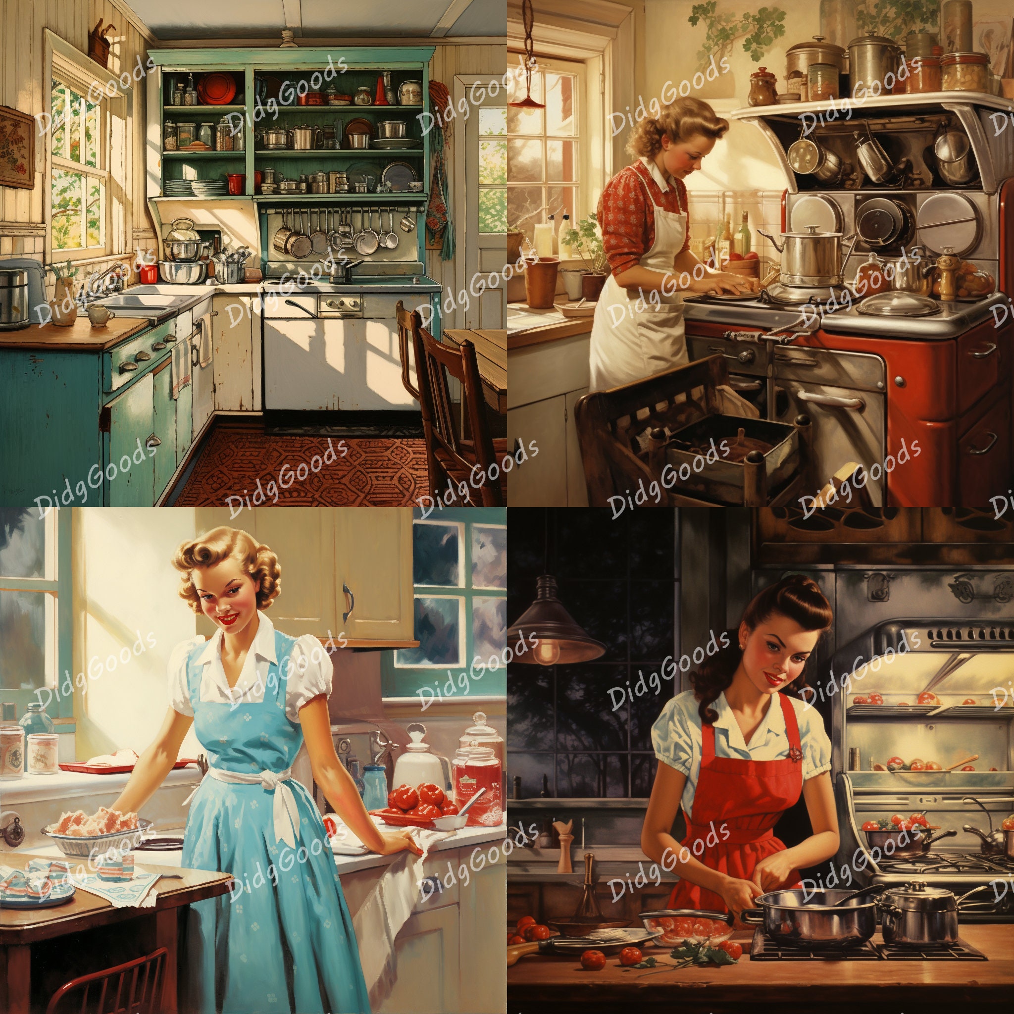vintage floral kitchen scene clipart set graphic by... Vintage Kitchen Clipart Bundle 36 High Quality Pngs 3200x3200 Pix, 300 ...