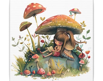 Impresión artística en lienzo de hongos caprichosos / Decoración de habitación infantil / Arte mural de cuento de hadas / Adorable obra de arte para guardería / Decoración de bosque encantado