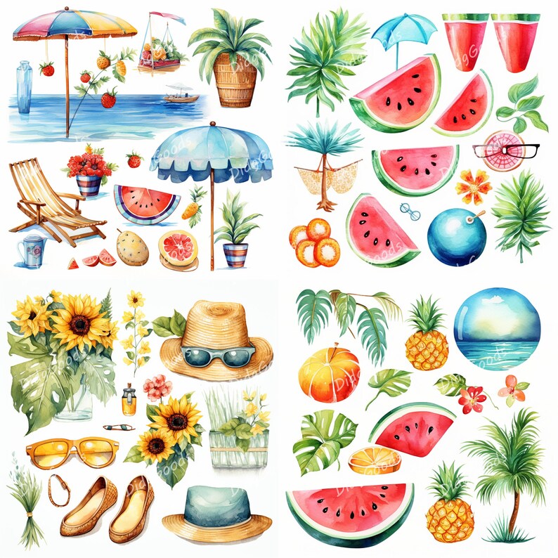 Summer Beach Clipart Bundle, Card Making, Digital Paper Craft (digital ...