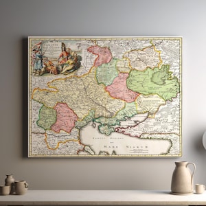 Mapa antiguo de Ucrania (1720), Terra Cosaccorum, Tierra de cosacos / Lienzo estirado / Póster de bellas artes / Mapa histórico de la Europa antigua