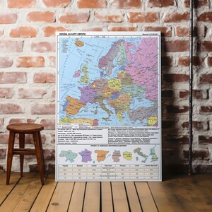 Mappa europea moderna con l'Ucraina evidenziata / Tela tesa / Stampa artistica / Poster geografico / Lingua ucraina / Decorazione per aula