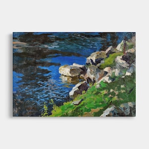 Fluss Lebendiges Gemälde | Fine Art Kamerad Poster | Gespannte Leinwand |  Ukrainischer Impressionismus | Natur Schönheit, grün blaue Frühlingsfarben
