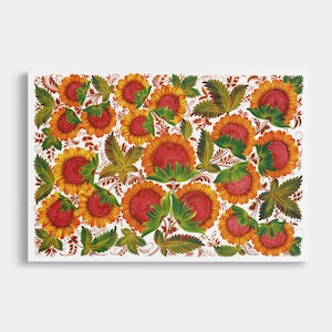 Pintura de Petrykivka, arte floral ucraniano, flores coloridas / Póster de bellas artes / Lienzo estirado / Decoración rústica, paleta de colores pastel
