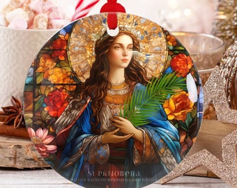 St Philomena, Christmas Glass Ornament, St Philomena Ornament, St Philomena Christmas Ornament, Christian Christmas Ornament