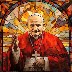 Vetrate di San Giovanni Paolo II, arte digitale, stampa digitale, astratto vivido San Giovanni Paolo II cattolico