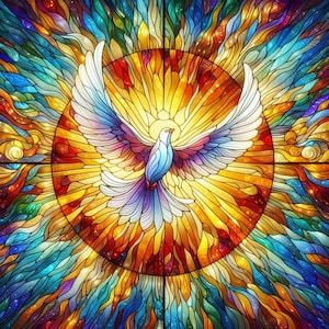 Espíritu Santo Versión 2 en vitral, arte digital, impresión digital, abstracto vívido Dios católico