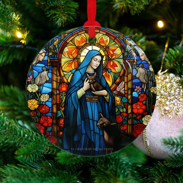 St. Gertrude van Nijvel, kerstglazen ornament, St. Gertrude van Nijvel glazen ornament, St. Gertrude van Nijvel kerstornament, Christus