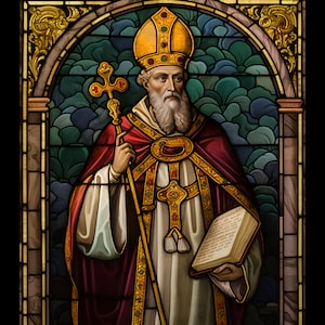 Saint Augustine of Hippo in Stained Glass, digital art, digital print, abstract vivid St Augustine Catholic