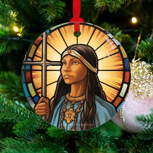 St Kateri Tekakwitha, Christmas Glass Ornament, St Kateri Tekakwitha Glass Ornament,St Kateri Tekakwitha Christmas Ornament, Christian Chris