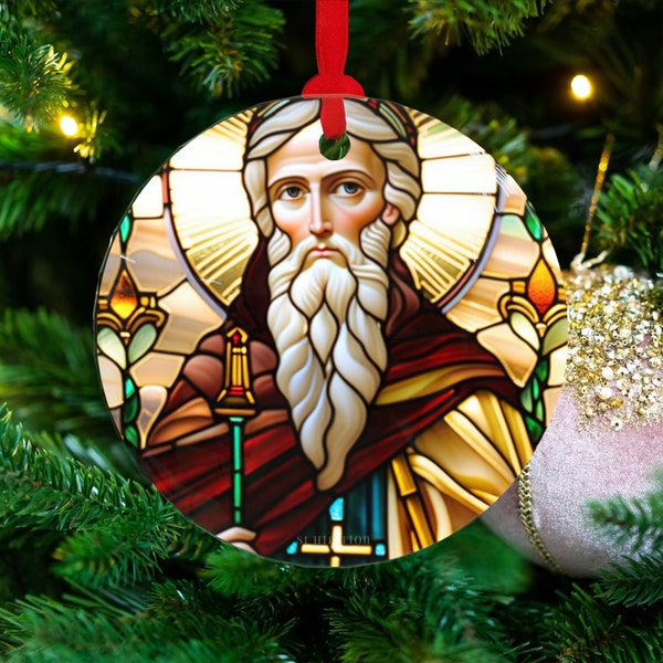 St Hilarion, glazen kerstornament, St Hilarion glazen ornament, St Hilarion kerstornament, christelijk kerstornament