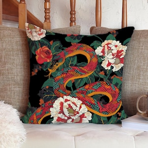Personalized Snake Pillow, Decorative Square Throw Pillow, Custom Snake Gift, Reptile Decor, Animal Pillow Cover, Serpent Accent Cushion