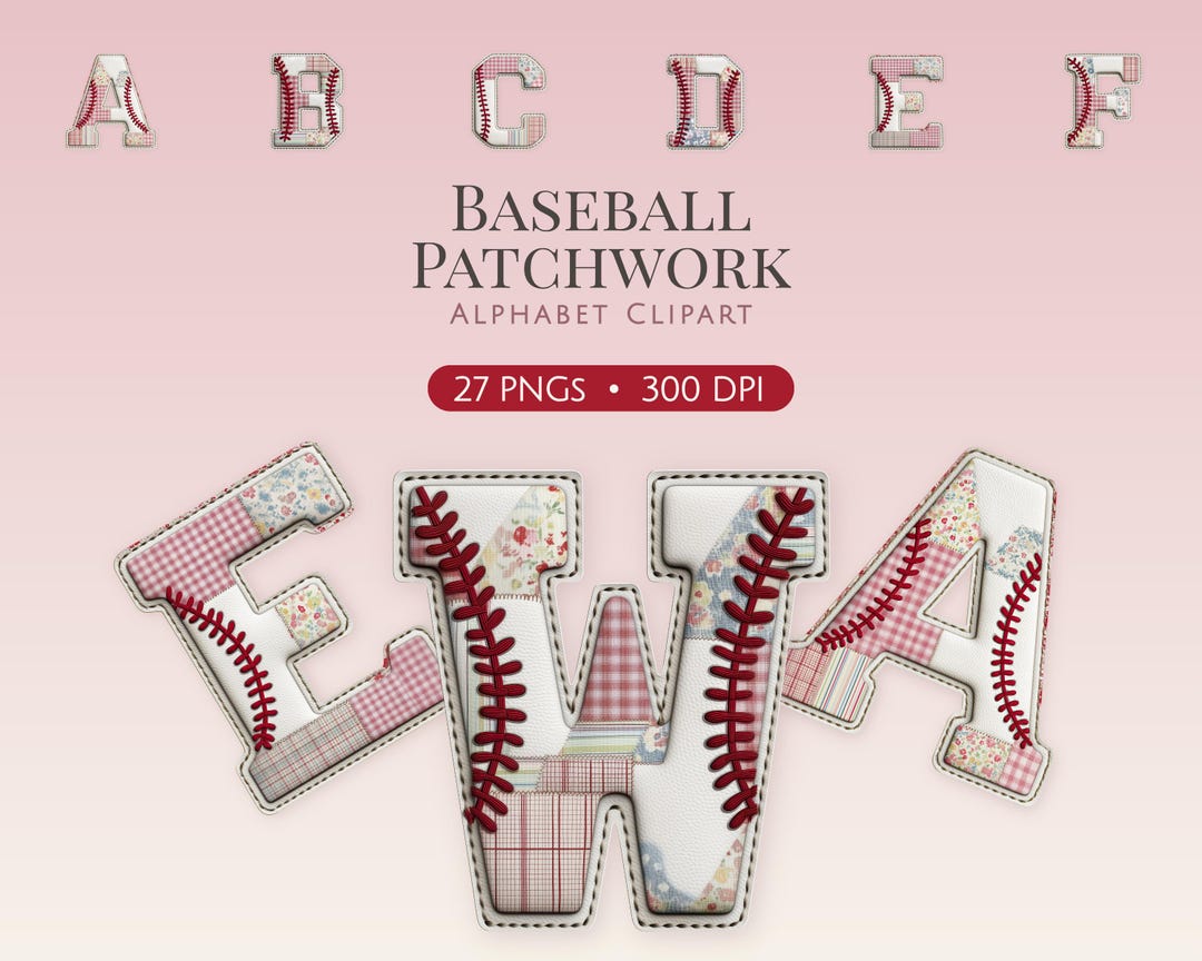 Baseball Patchwork Alphabet Clipart PNG, Coquette Sports Letter Set ...