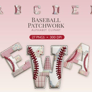 Honkbal patchwork alfabet clipart png, coquette sport letter set, shabby chic varsity lettertype, sublimatie ontwerp afbeelding, team moeder asset