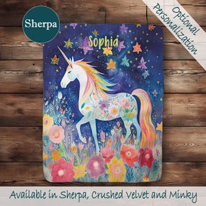 Personalized Sherpa Unicorn Blanket Cute Custom Kid Soft Fleece Throw Gift for Girl Name Blanket Customized Fantasy Theme Decor for Daughter
