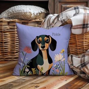 Cojín de perro salchicha personalizado, regalo para amantes de los perros, almohada con nombre para el hogar con temática de perro salchicha, accesorio de decoración único, idea de regalo de recuerdo