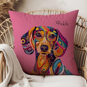 Cojín de perro salchicha personalizado, regalo para amantes de los perros, almohada con nombre para el hogar con temática de perro salchicha, accesorio de decoración único, idea de regalo de recuerdo