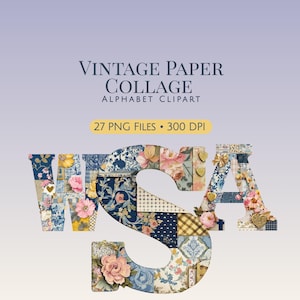 Vintage Papier Collage Alphabet PNG, Patchwork Buchstaben, Blumen Chinoiserie Scrapbook Clipart, Grandmillennial Handwerk druckbare digitale Objekt